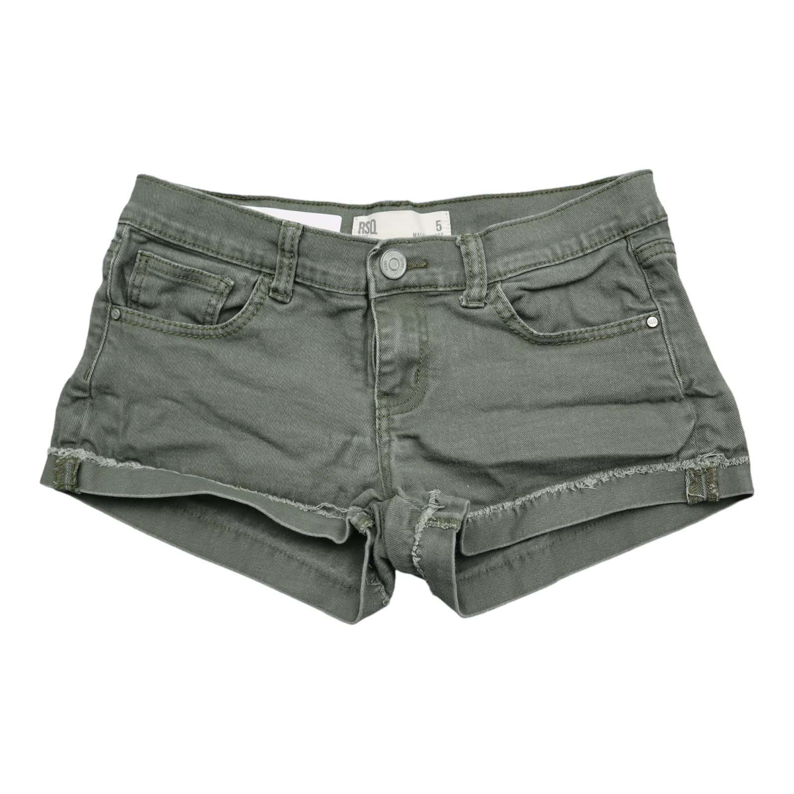 Rsq Jeans Short Womens 5 Green Malibu Flat Front Solid Mid Rise 5 Pockets Design